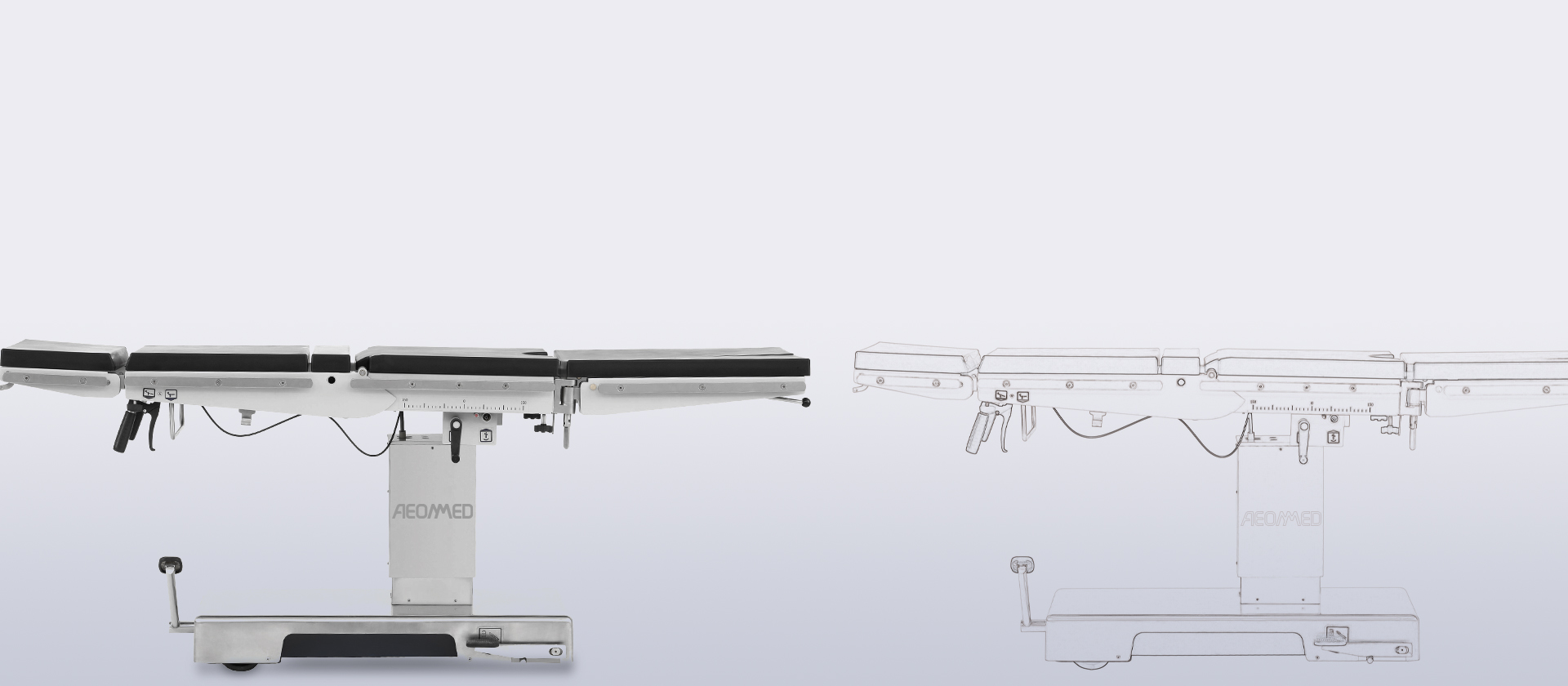 The pedal design reserves sufficient foot space to <br>ensure the stability of the operating table.